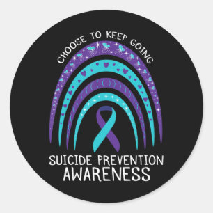 Boho Rainbow Suicide Awareness Mental Health Classic Round Sticker