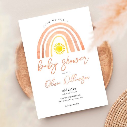 Boho Rainbow Sun Baby Shower Invitation