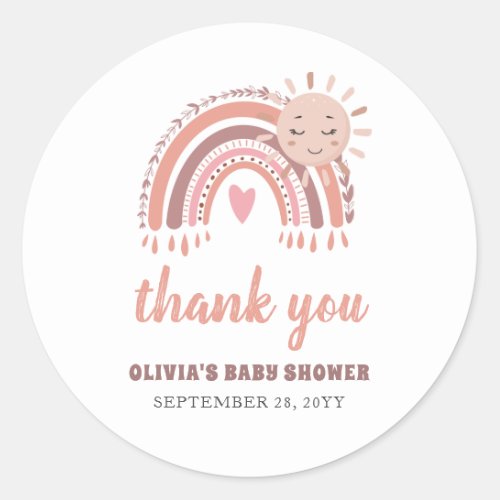 Boho Rainbow  Sun Baby Shower Thank You Classic Round Sticker