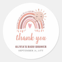 Boho Rainbow & Sun Baby Shower Thank You