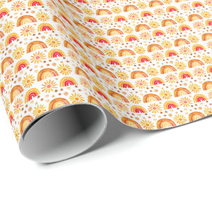 Boho Rainbow Sun Stars Watercolor Pastel Pattern Wrapping Paper