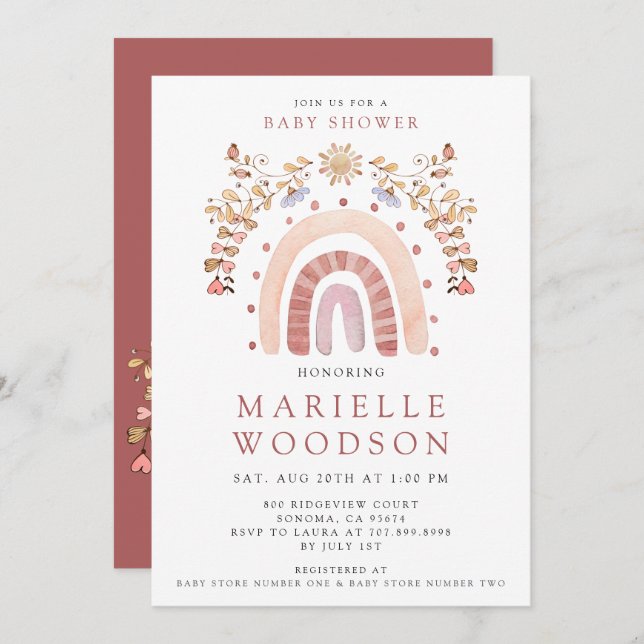 Boho Rainbow Sunshine Baby Shower   Invitation (Front/Back)