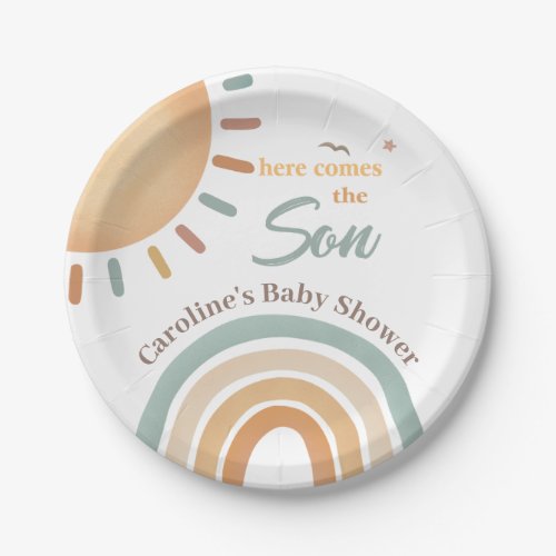 Boho Rainbow Sunshine Baby Shower Paper Plates