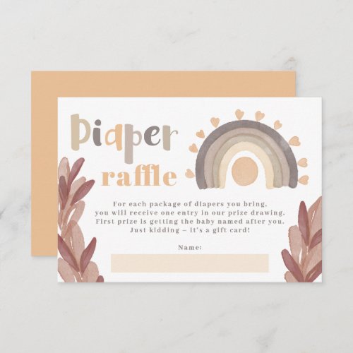 Boho rainbow sunshine diaper raffle baby shower enclosure card