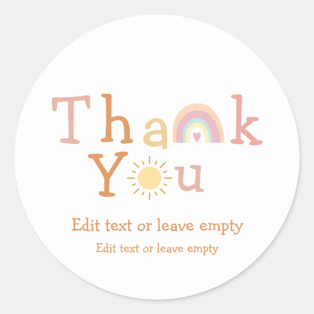 Boho Rainbow Sunshine Thank You Classic Round Stic Classic Round