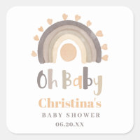 Boho rainbow sunshine watercolor baby shower square sticker