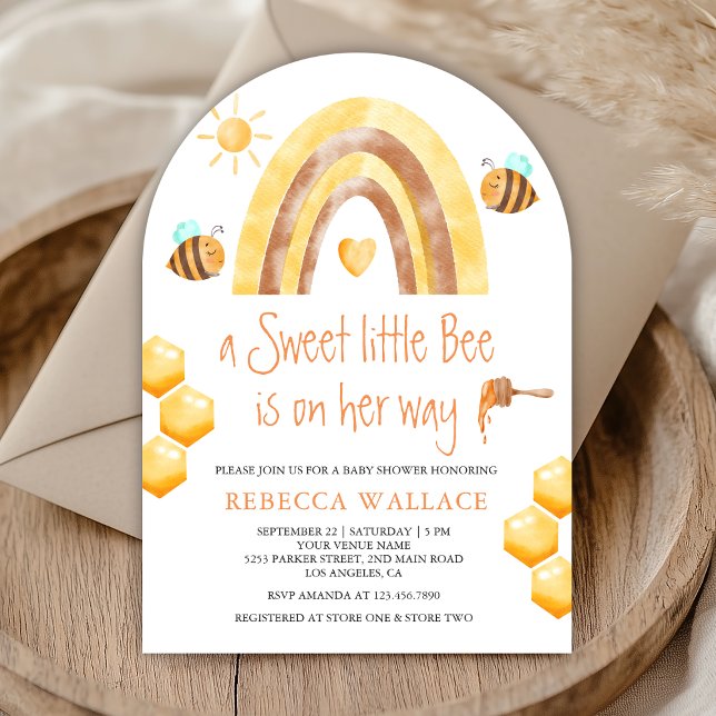 Boho Rainbow Sweet Little Bee Arch Baby Shower Invitation (Creator Uploaded)
