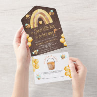 Boho Rainbow Sweet Little Bee Wood Baby Shower All In One Invitation