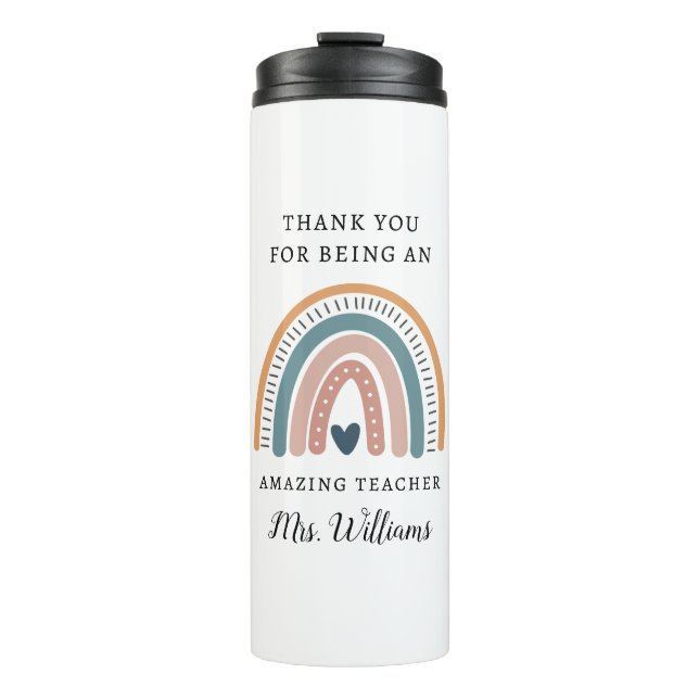 Boho Rainbow Teacher Appreciation Name Thermal Tumbler (Front)