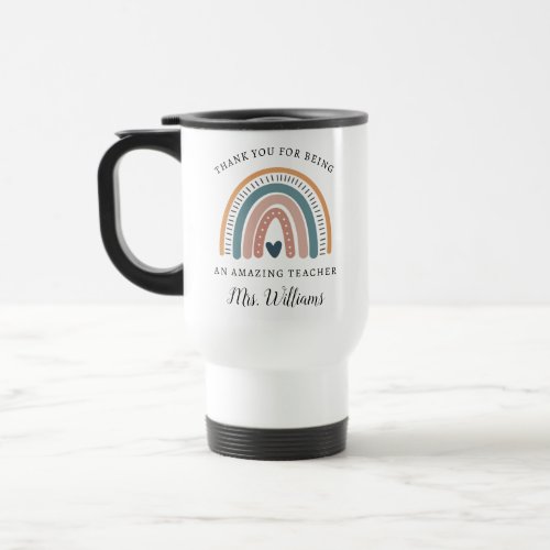 Boho Rainbow Teacher Appreciation Name Travel Mug