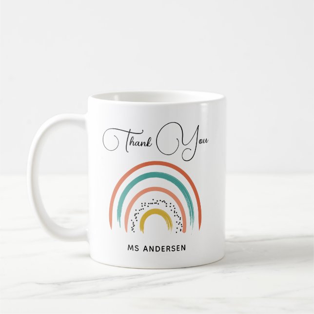 Boho Rainbow Teacher Appreciation Personalized  Coffee Mug (Left)