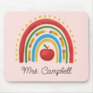 Boho Rainbow Teacher Christmas Gift Custom Name Mouse Pad