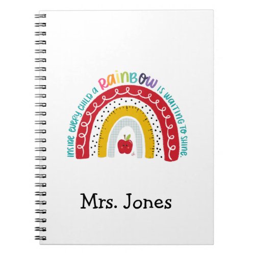 Boho Rainbow Teachers Notebook Gift for Teacher Notebook