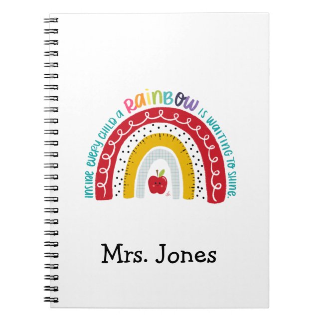 Boho Rainbow Teachers Notebook, Gift for Teacher Notebook (Front)