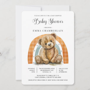 Boho Rainbow Teddy Bear Baby Shower Invitation