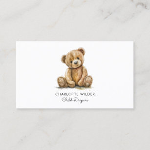 Boho Rainbow Teddy Bear Child Daycare Business Card