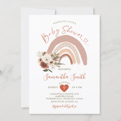 Boho Rainbow Terracota Floral Baby Shower Invitation