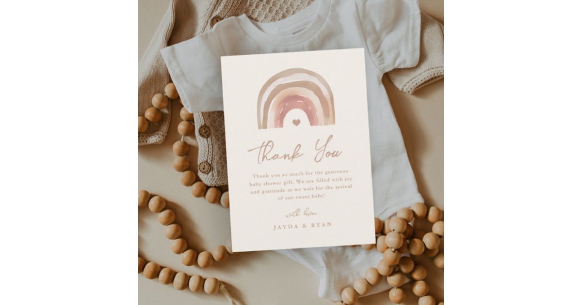 Boho Rainbow Terracotta Baby Shower Thank You Card | Zazzle
