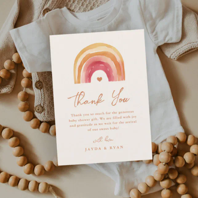 Boho Rainbow Terracotta Baby Shower Thank You Card | Zazzle
