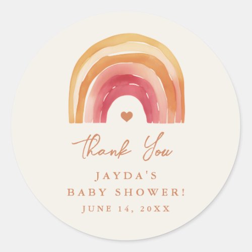 Boho Rainbow Terracotta Baby Shower Thank You Classic Round Sticker