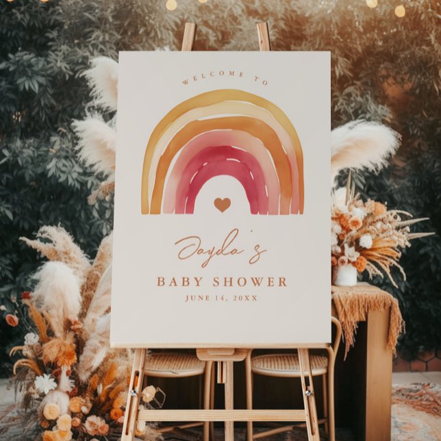 Boho Rainbow Terracotta Baby Shower Welcome Foam Board (Boho rainbow hand-paint baby shower welcome sign.)