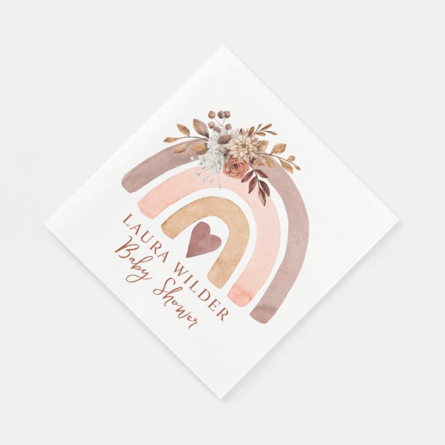 Boho Rainbow Terracotta Brown Rust Baby Shower Napkins (Corner)