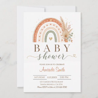Boho Rainbow Terracotta Pampas Neutral Baby Shower Invitation