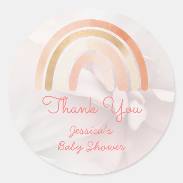 Boho Rainbow Terracotta Personalized Baby Shower Classic Round Sticker (Front)