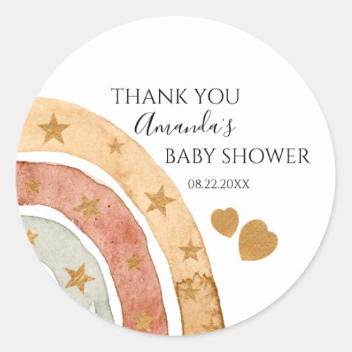 Boho Rainbow Thank You Baby Shower Classic Round Sticker