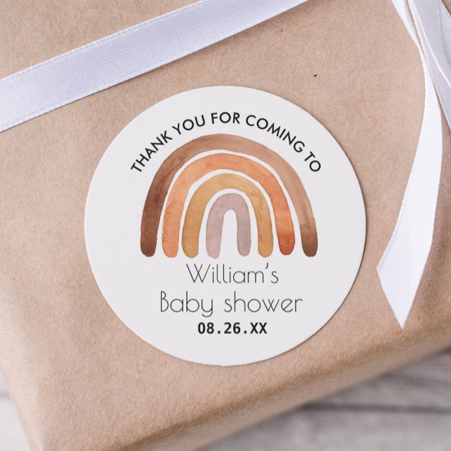 Boho Rainbow Thank You Baby Shower  Classic Round Sticker (Creator Uploaded)