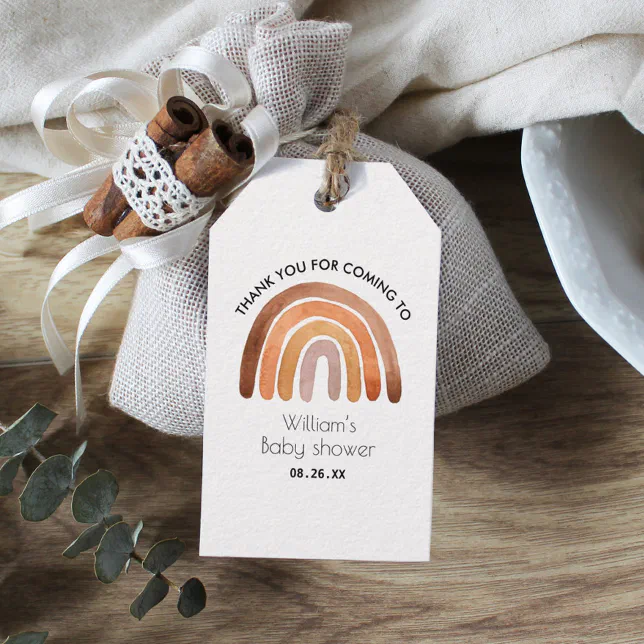 Boho Rainbow Thank You Baby Shower Gift Tags | Zazzle