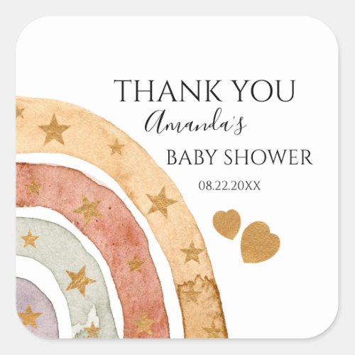 Boho Rainbow Thank You Baby Shower  Square Sticker