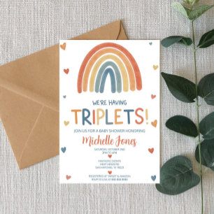 Boho Rainbow Triplets Baby Shower Invitation