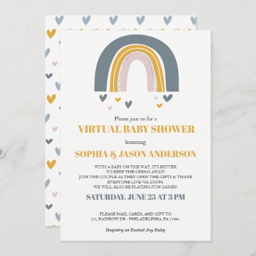 Boho Rainbow Virtual Baby shower invitation card