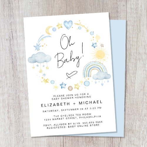 Boho Rainbow Watercolor Baby Boy Couples Shower Invitation