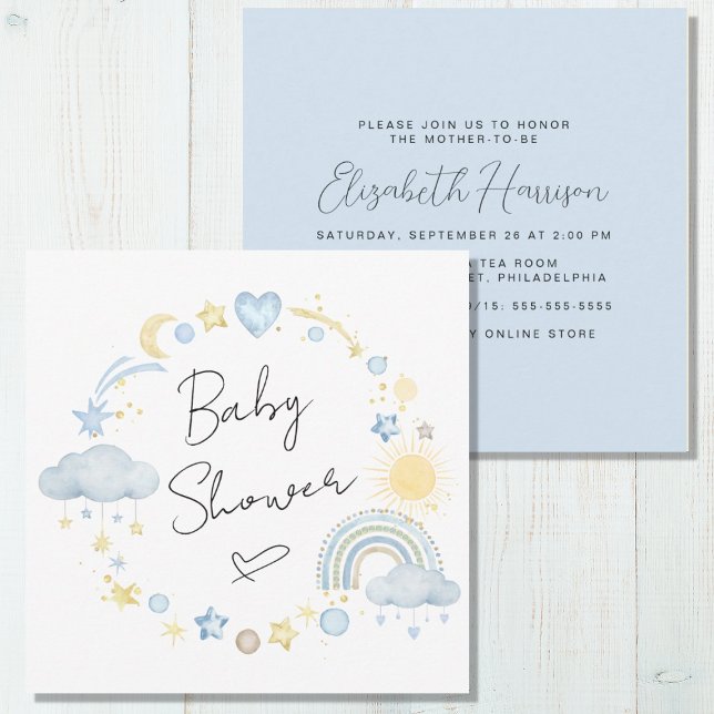 Boho Rainbow Watercolor Baby Boy Shower Invitation (Creator Uploaded)