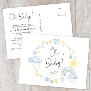 Boho Rainbow Watercolor Baby Boy Shower Invitation Postcard