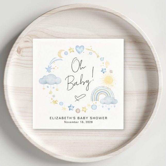 Boho Rainbow Watercolor Baby Boy Shower Napkins (Creator Uploaded)