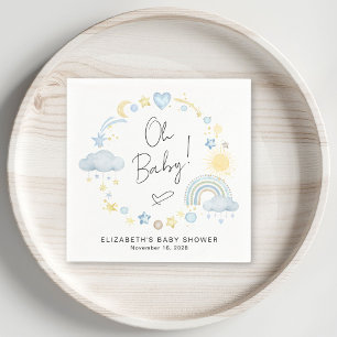 Boho Rainbow Watercolor Baby Boy Shower Napkins