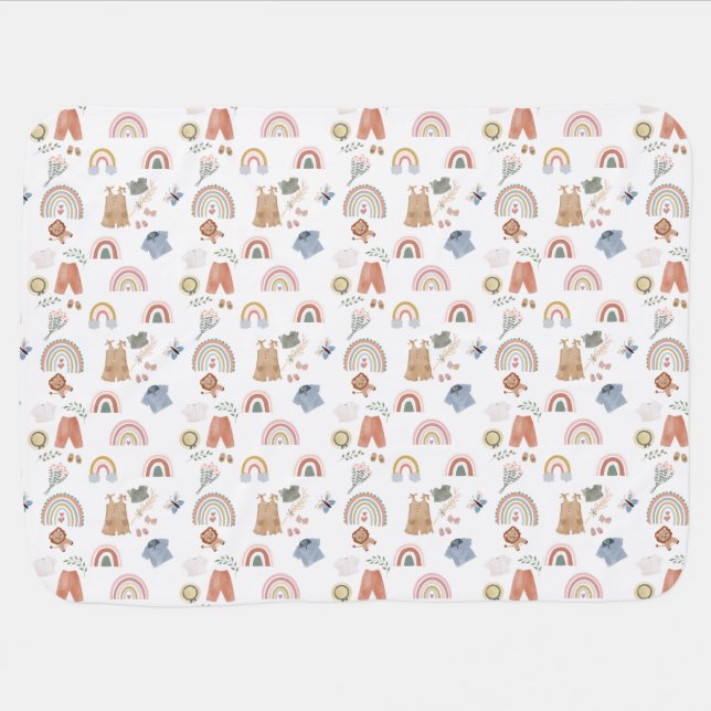 boho rainbow watercolor baby design blanket (Horizontal)