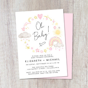 Boho Rainbow Watercolor Baby Girl Couples Shower Invitation