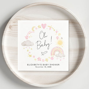 Boho Rainbow Watercolor Baby Girl Shower Napkins