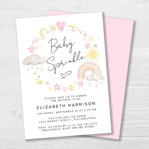 Boho Rainbow Watercolor Baby Girl Sprinkle Invitation