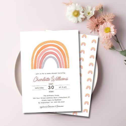 Boho Rainbow Watercolor Baby Shower Invitation