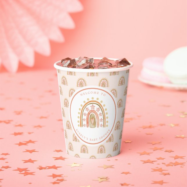 Boho Rainbow Watercolor Baby Shower Paper Cups (Insitu)