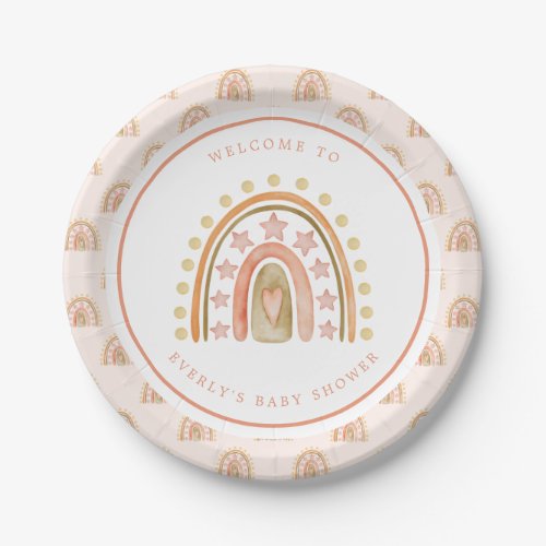 Boho Rainbow Watercolor Baby Shower Paper Plates