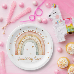 Boho Rainbow Watercolor Baby Shower Paper Plates
