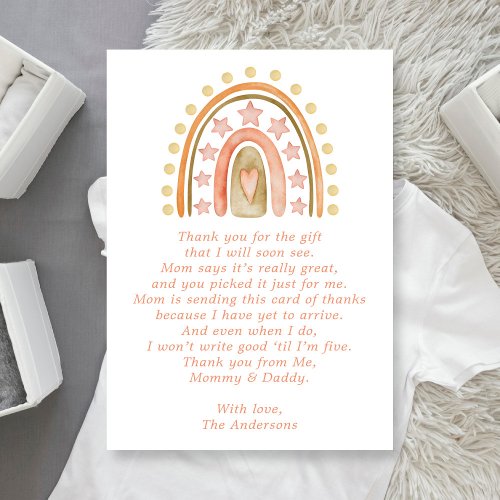 Boho Rainbow Watercolor Baby Shower Thank You Card