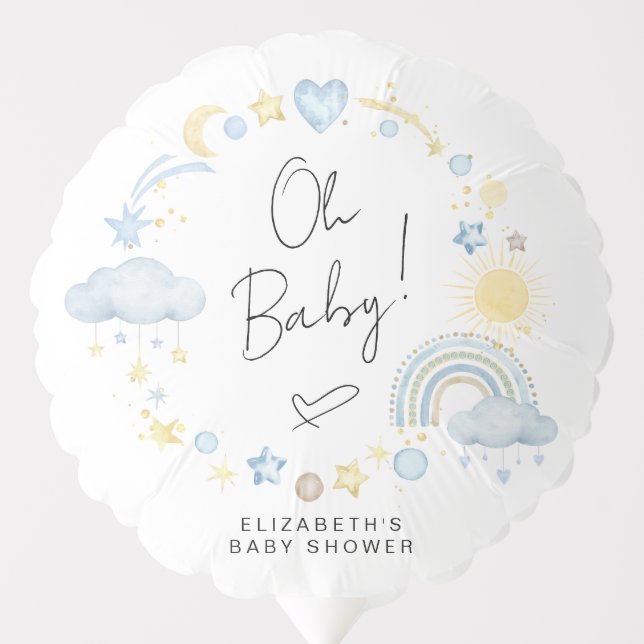 Boho Rainbow Watercolor Boy Baby Shower Balloon (Front)