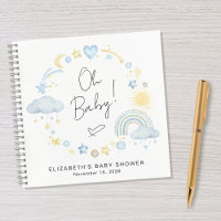 Boho Rainbow Watercolor Boy Baby Shower Guest Book